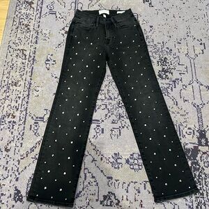 Black studded, straight leg jeans